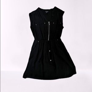 Casual black shirt dress elastic waist tie up